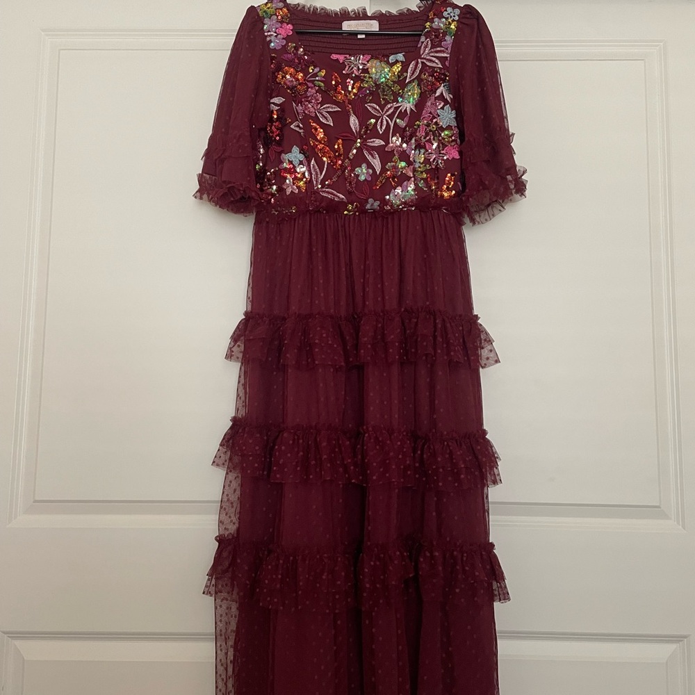 Embroidered Burgundy Maxi Dress